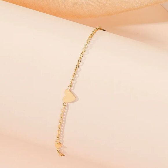 18K Gold Plated Tiny Little Heart Charm Bracelet Dainty Adjustable Bracelet Gift - Picture 1 of 5